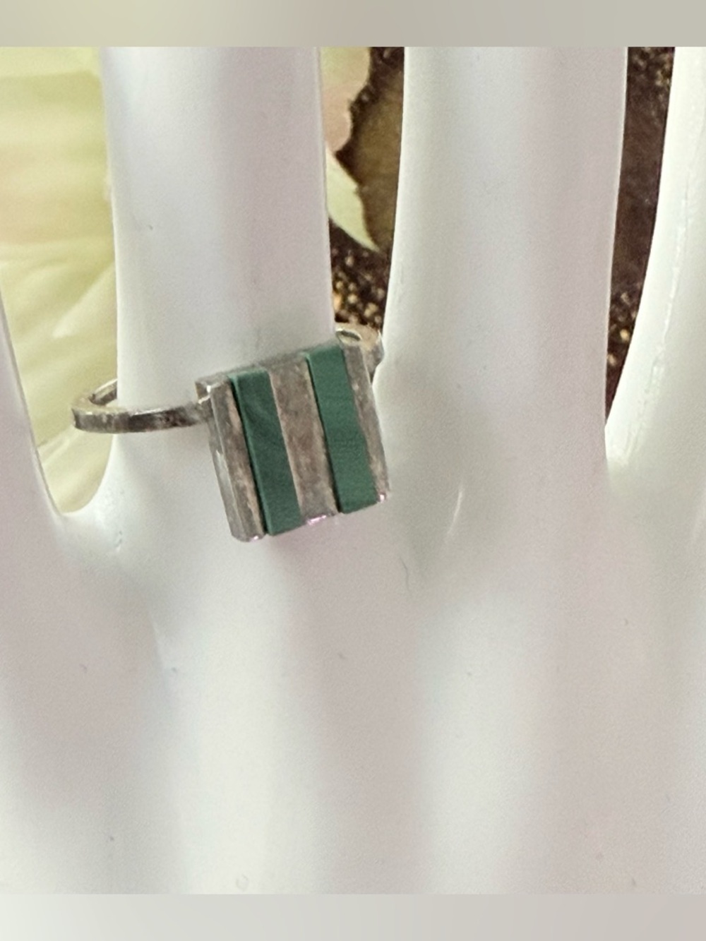 925 Sterling Silver Malachite Ring Size 6.5